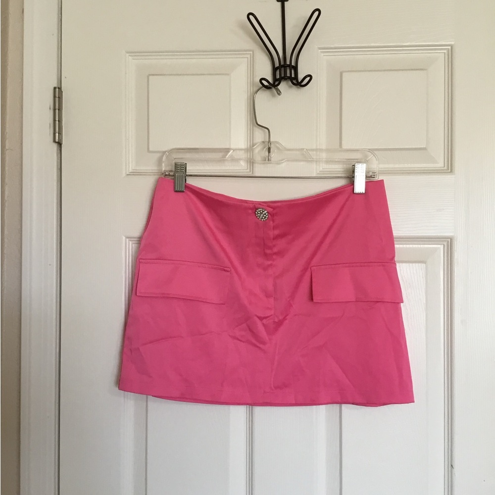 Zara Barbie Pink Silky Satin Y2k Mini Skirt With Jewelry Button size small